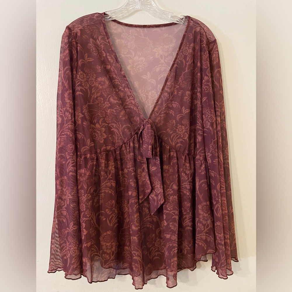 SHEIN Boho Peplum Floral Brown Style Blouse Sz 1XL